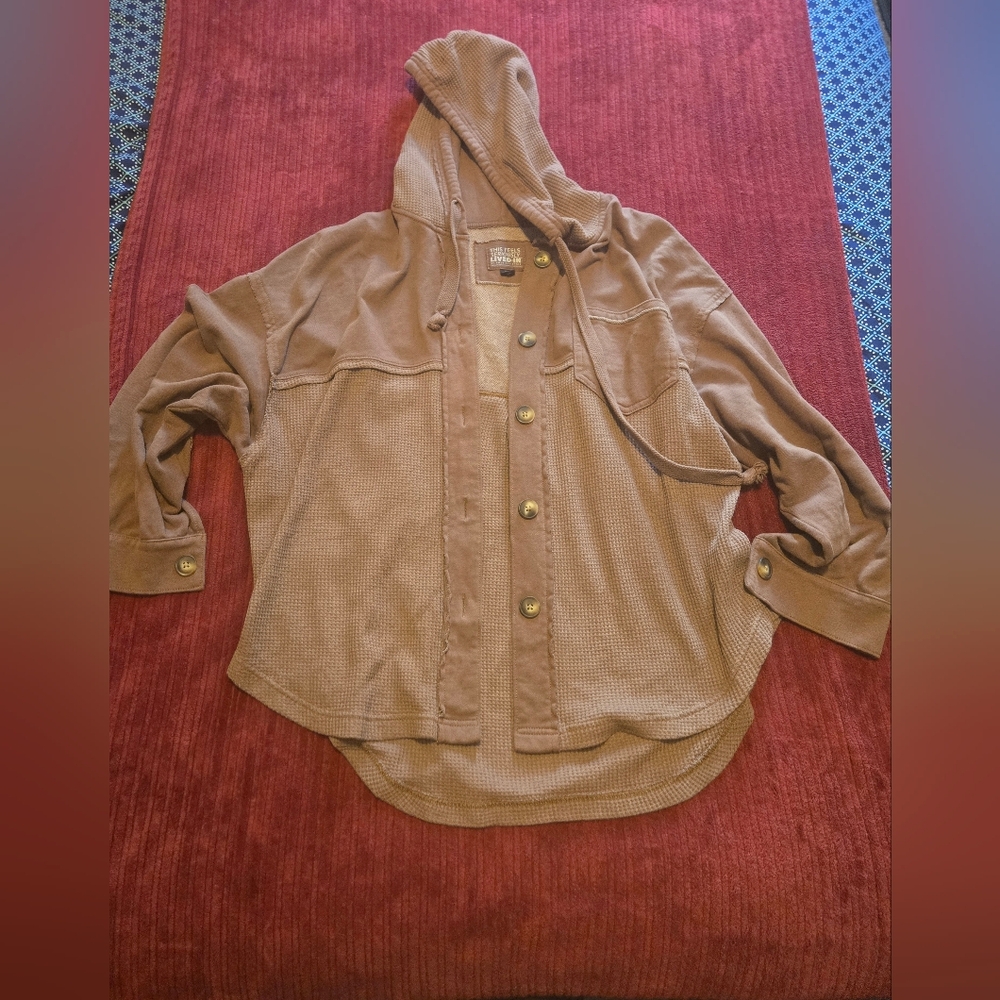 American Eagle Outfitters Brown Button Hooded Sweater XS Fits LARGE EUC